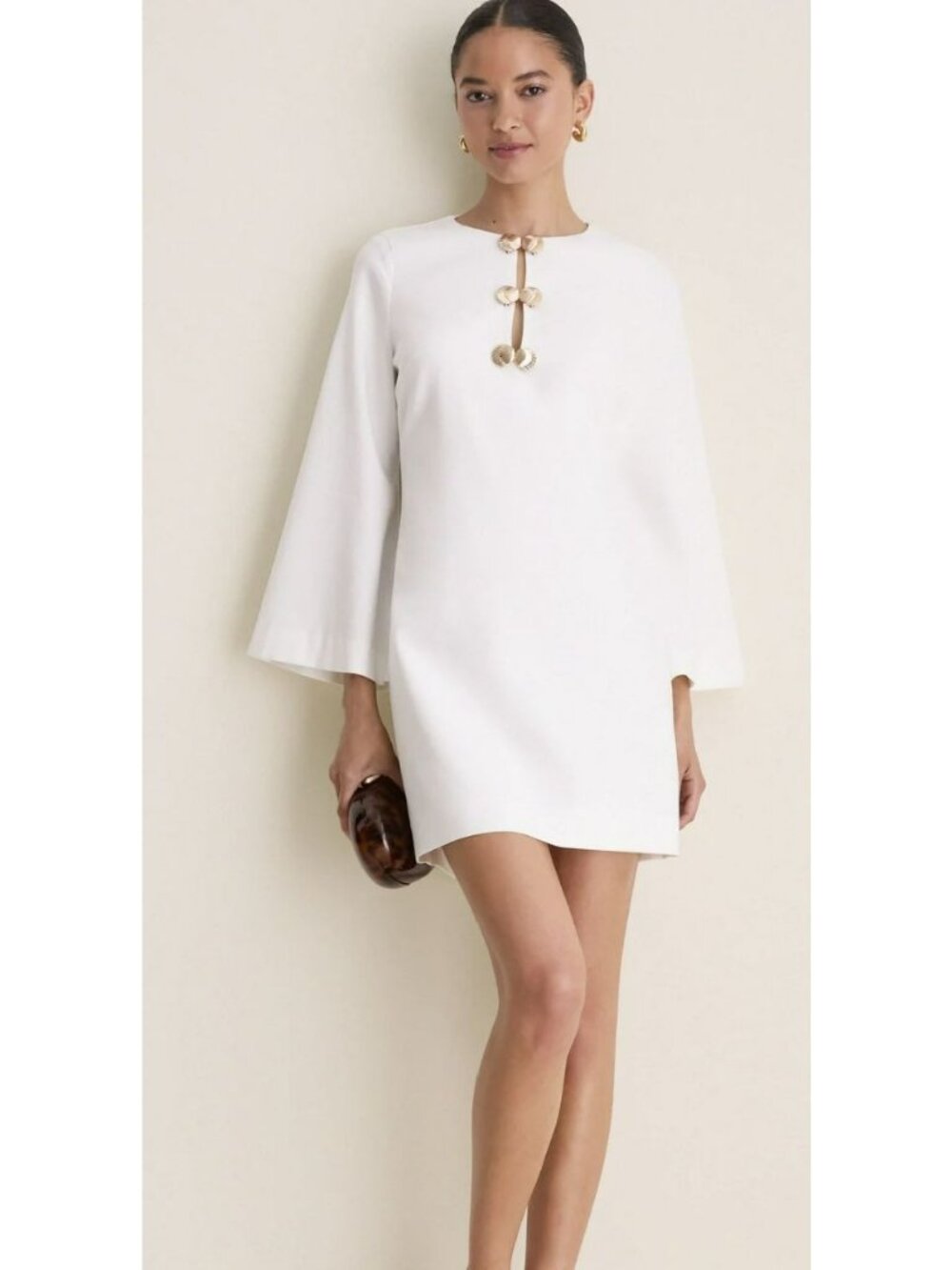 Hyacinth House Ivory Linen Shell Hardware Etta Mini Caftan Dress Medium New